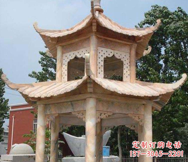 新乡双层晚霞红凉亭石雕