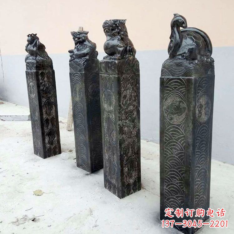 新乡四方神兽青石仿古栓马柱