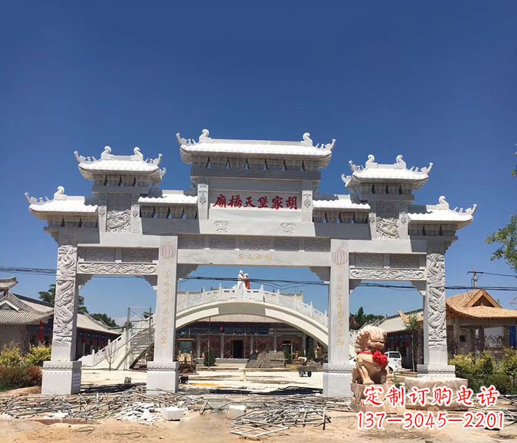 新乡寺庙三门五楼石牌坊石雕_1
