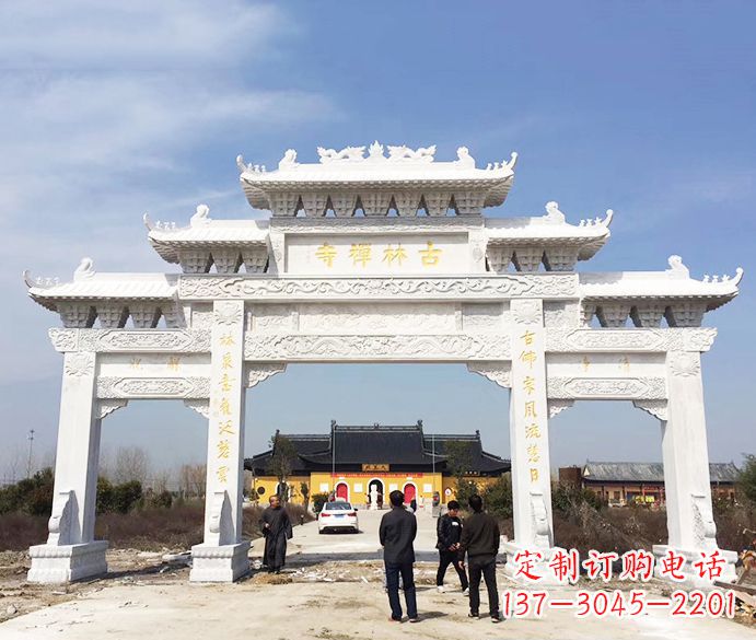 新乡寺庙三门五楼石牌坊石雕_2
