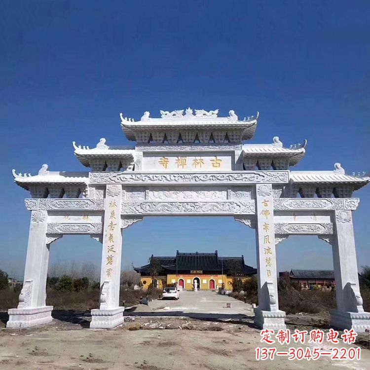 新乡寺院大门汉白玉石雕牌楼