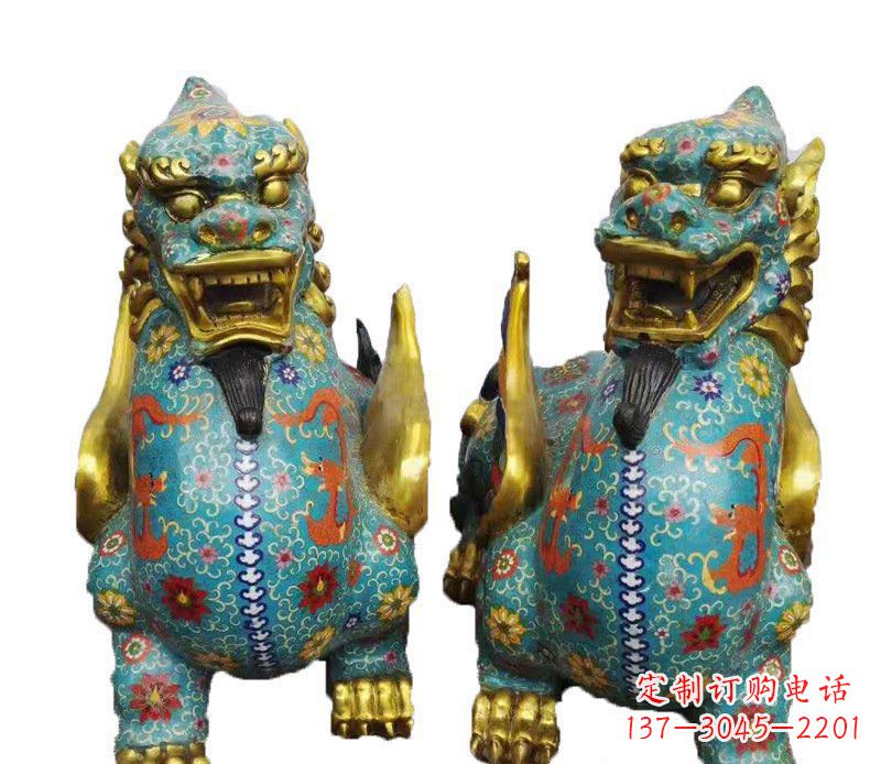 新乡铜雕彩绘镇宅麒麟雕塑摆件