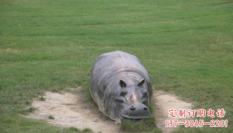 新乡铜雕趴着的河马