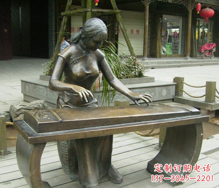 新乡铜雕现代人物弹古筝雕塑