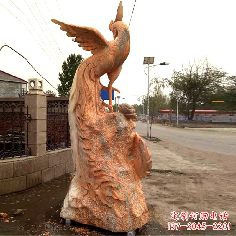 新乡晚霞红大理石瑞鸟凤凰雕塑