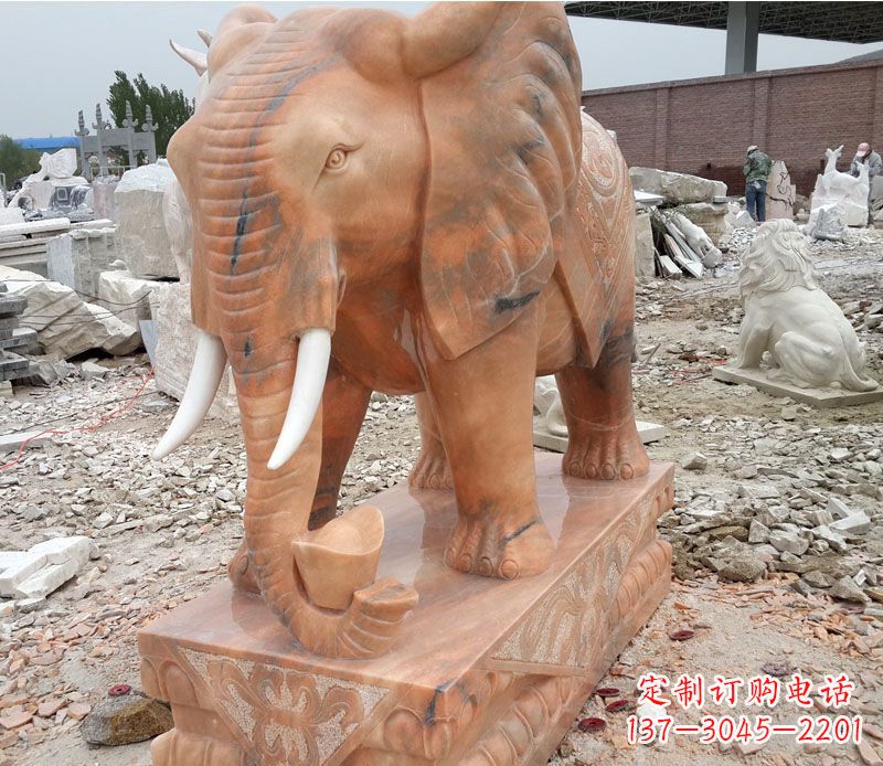 新乡晚霞红大象招财石雕