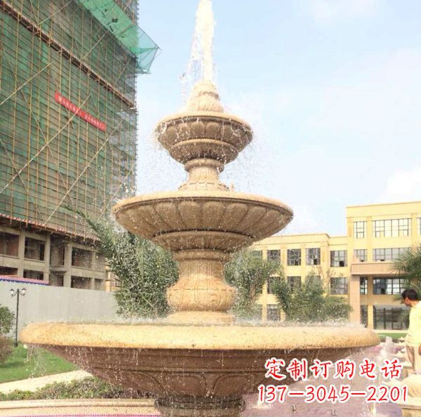 新乡晚霞红大型多层喷泉石雕
