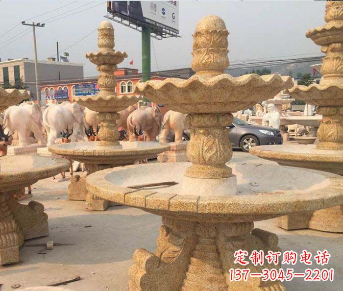 新乡晚霞红多层大型石雕喷泉