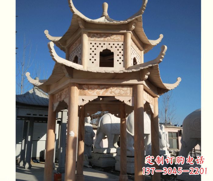 新乡晚霞红公园双层六角凉亭石雕 (2)