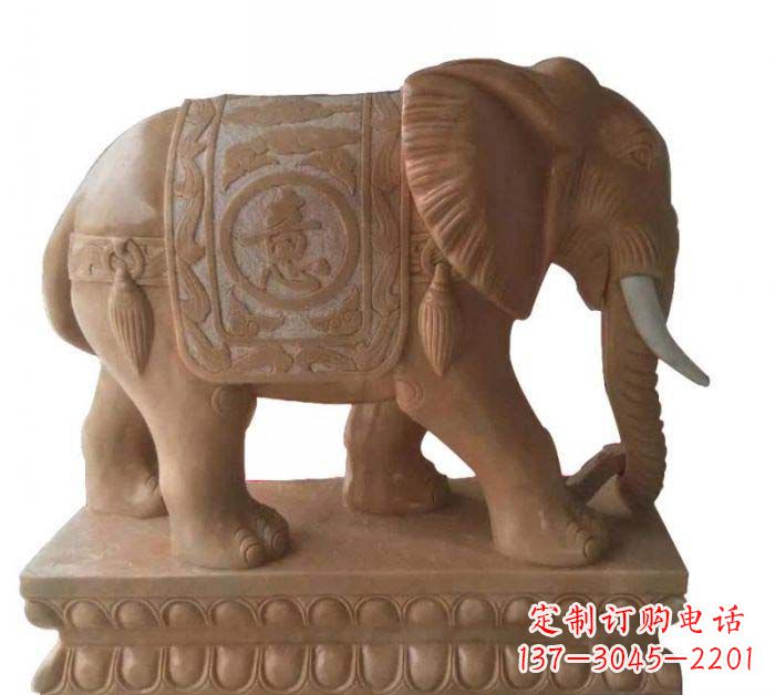 新乡晚霞红吉祥如意大象石雕 (2)