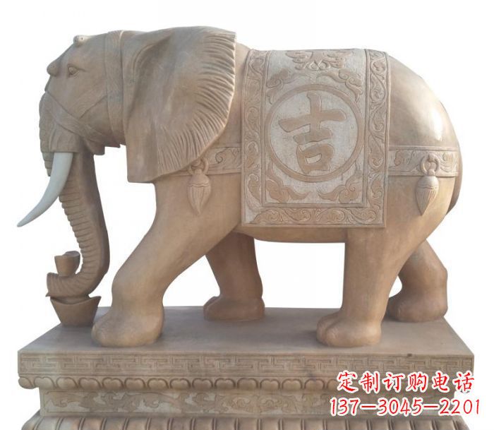 新乡晚霞红吉祥如意大象石雕 (4)