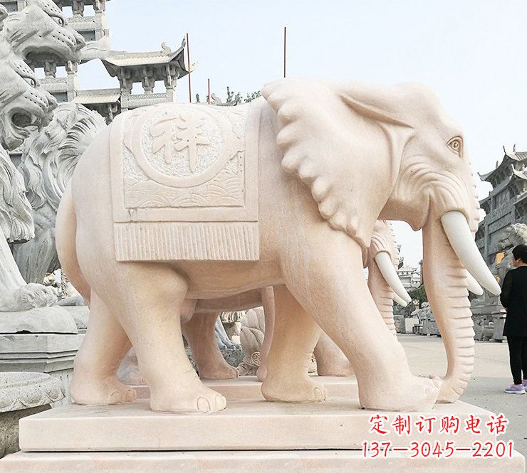新乡晚霞红吉祥如意大象石雕