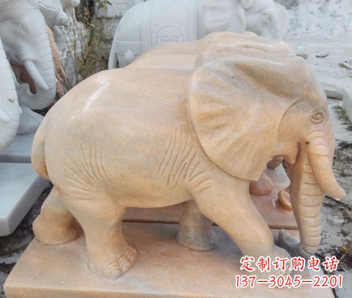 新乡晚霞红吉祥如意大象石雕 (3)