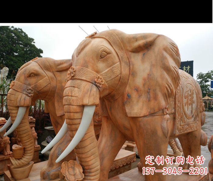 新乡晚霞红吉祥如意门口镇宅招财大象石雕 (3)