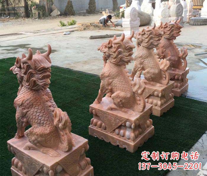 新乡晚霞红麒麟招财镇宅石雕