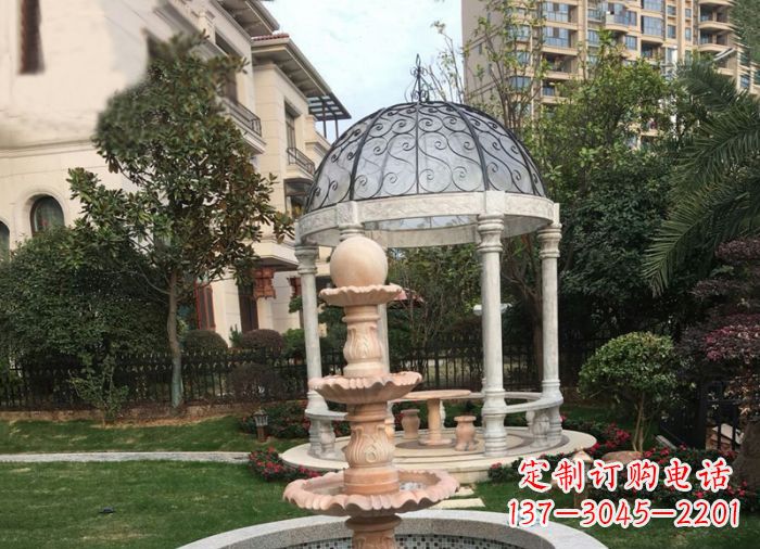 新乡晚霞红三层风水球喷泉小区石雕