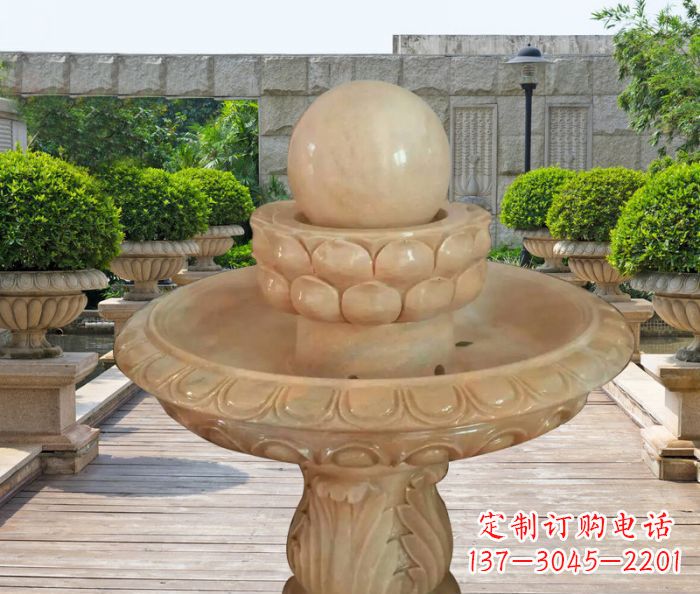 新乡晚霞红双层风水球公园喷泉石雕 (2)