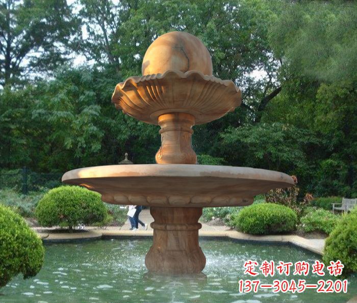 新乡晚霞红双层风水球喷泉公园石雕