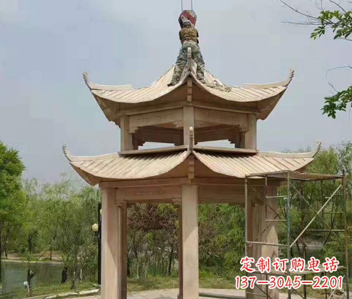 新乡晚霞红双层凉亭石雕 (2)