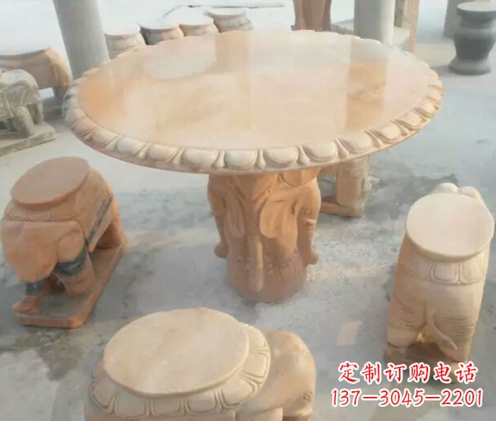 新乡晚霞红小象桌凳别墅石雕 (2)