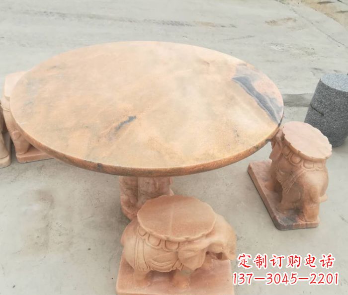 新乡晚霞红小象桌凳别墅石雕 (4)
