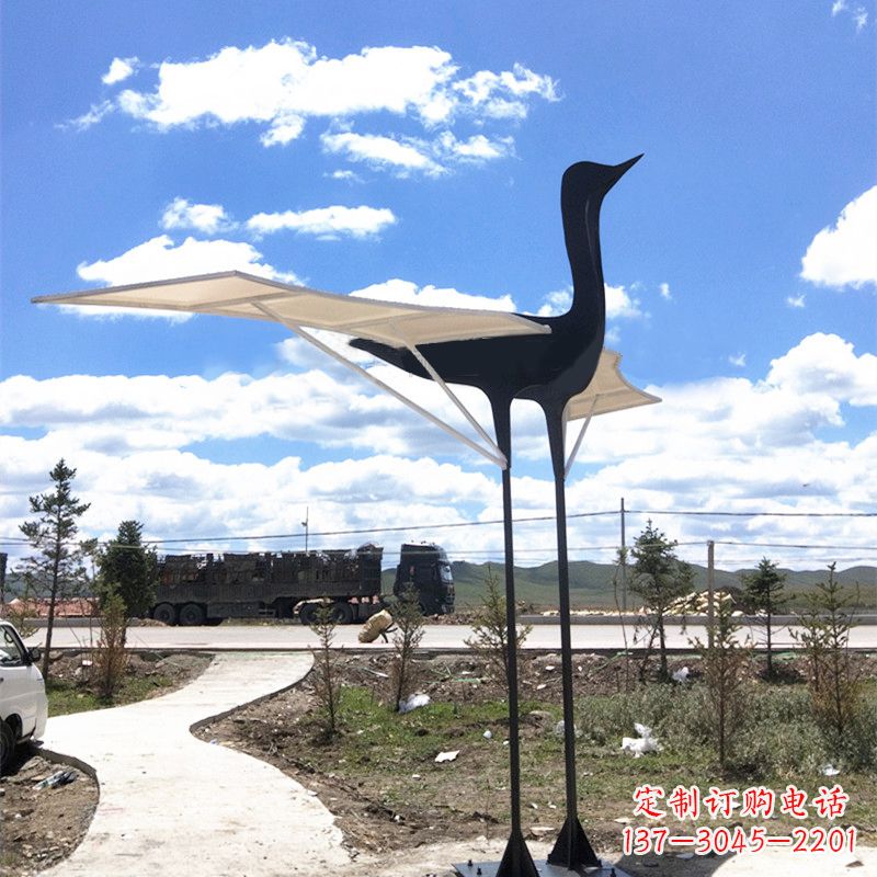 新乡仙鹤不锈钢遮阳亭景观雕塑