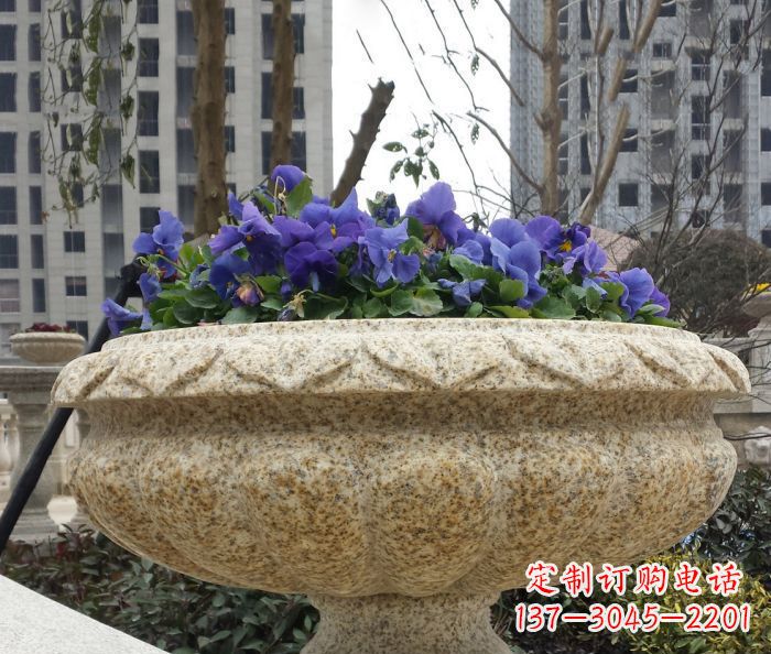 新乡小区景观大理石花盆石雕 