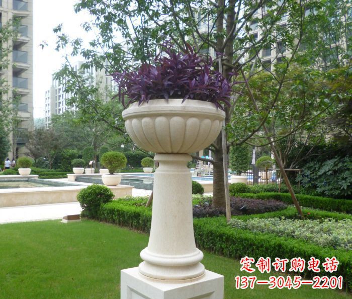 新乡小区景观汉白玉花盆石雕 (2)