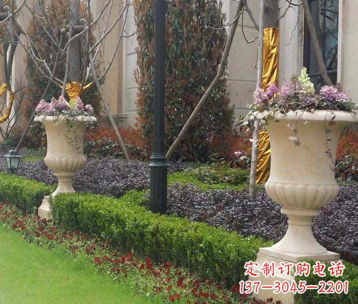 新乡小区景观汉白玉花盆石雕
