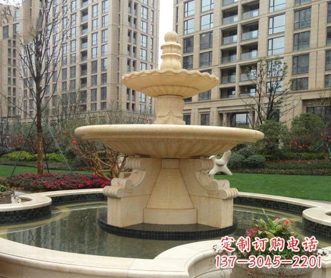 新乡小区景观晚霞红多层喷泉石雕 (3)