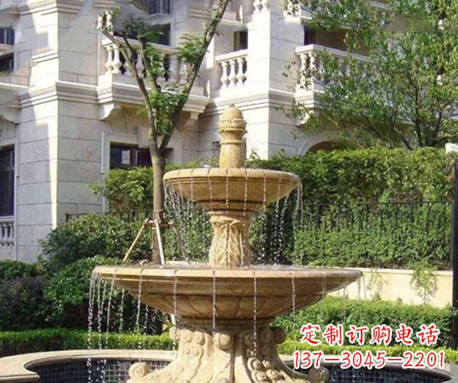 新乡小区景观晚霞红多层喷泉石雕 (4)