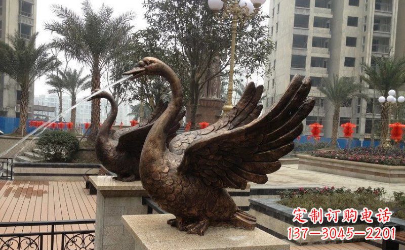 新乡小区喷水天鹅动物铜雕