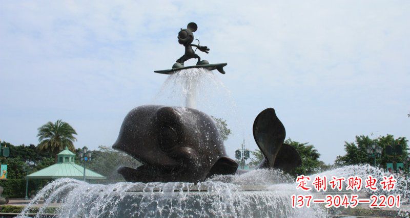 新乡游乐园鲸鱼喷泉和米老鼠景观铜雕