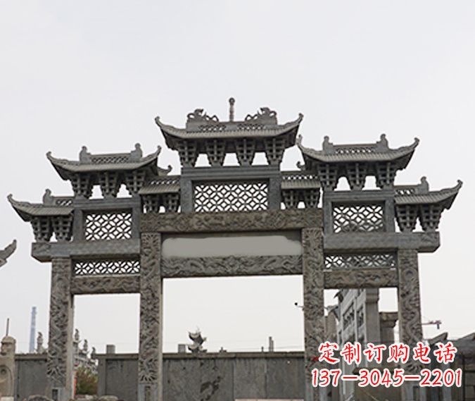 新乡园林仿古三门牌坊石雕 (4)
