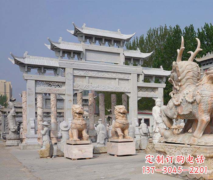 新乡园林仿古三门牌坊石雕