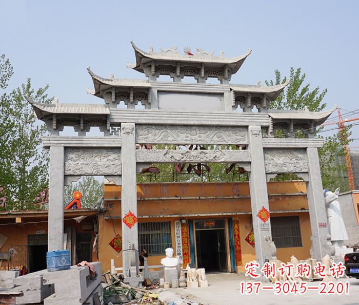 新乡园林仿古三门牌坊石雕 (5)