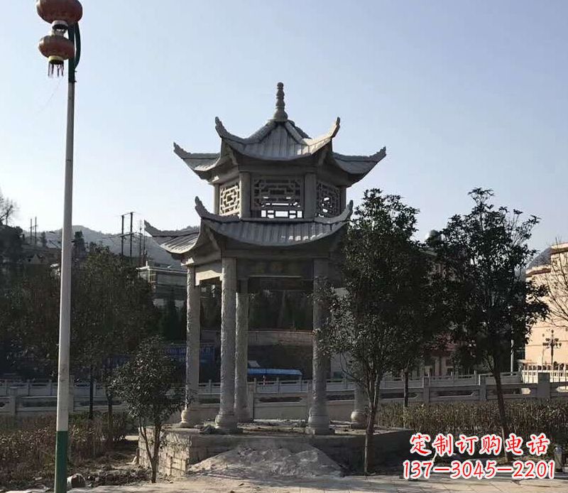 新乡园林仿古双层石凉亭景观石雕 (4)