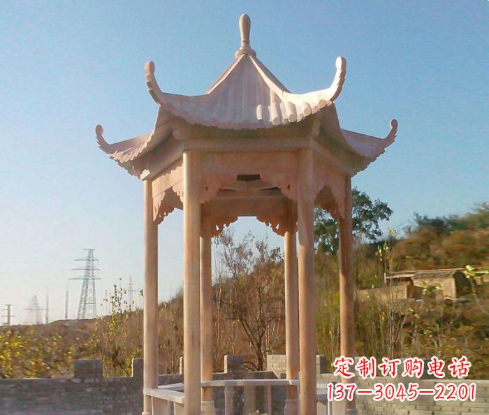 新乡园林景观晚霞红单层石雕凉亭