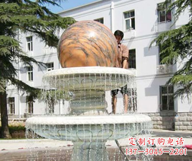 新乡园林景观晚霞红风水球喷泉石雕 (2)
