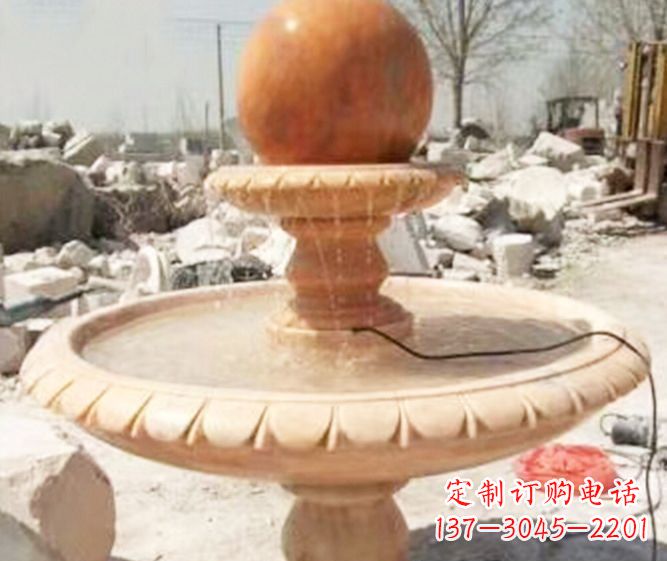 新乡园林景观晚霞红风水球喷泉石雕 (3)
