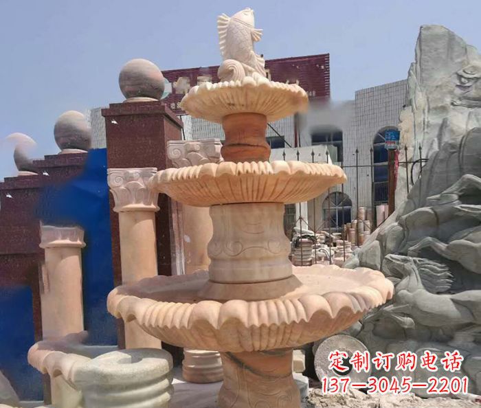 新乡园林景观晚霞红鲤鱼喷泉石雕