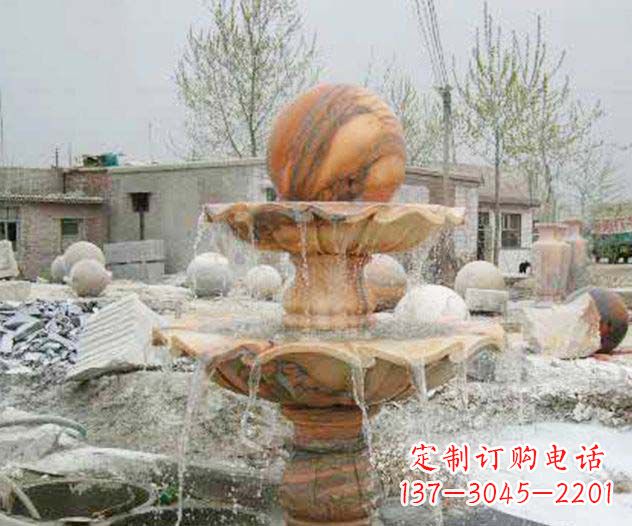 新乡园林景观晚霞红风水球喷泉石雕