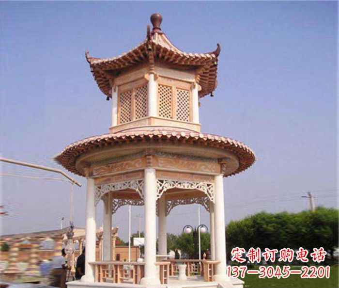 新乡园林景观晚霞红双层石雕凉亭 (4)