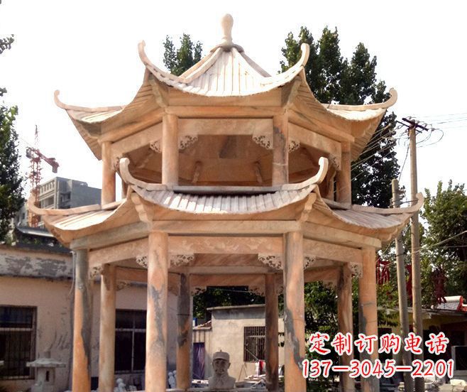新乡园林景观晚霞红双层石雕凉亭
