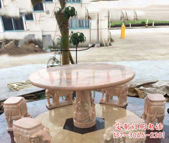 新乡园林景观晚霞红小象桌凳石雕