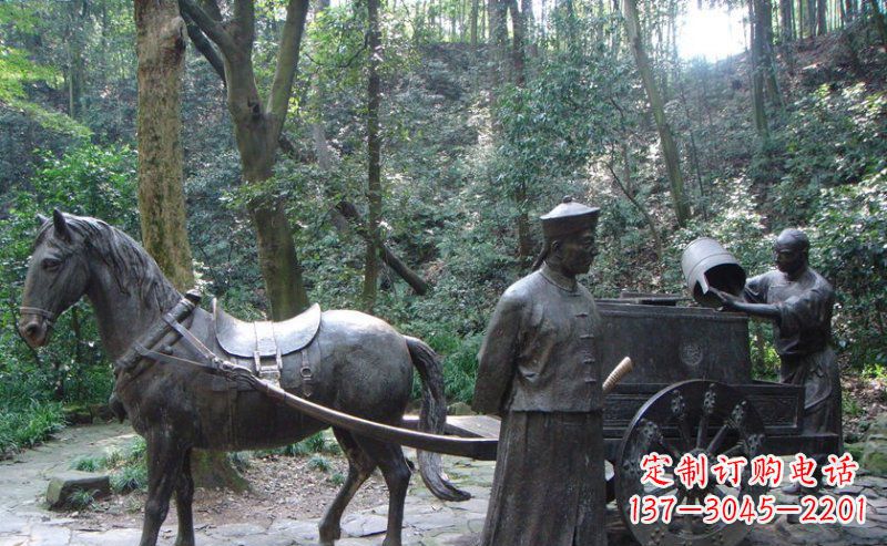 新乡园林清朝士兵和马车小品铜雕