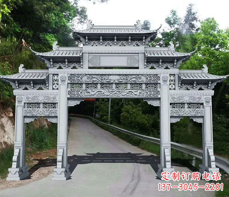 新乡园林三门石牌坊景观石雕