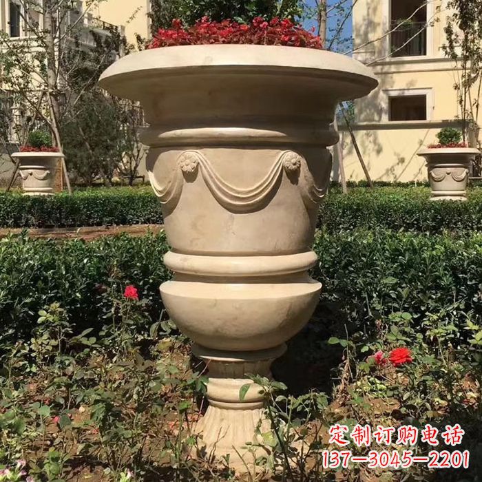 新乡园林砂岩石雕花盆