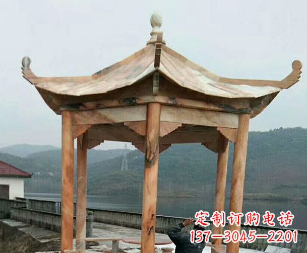 新乡园林晚霞红单层石凉亭景观石雕