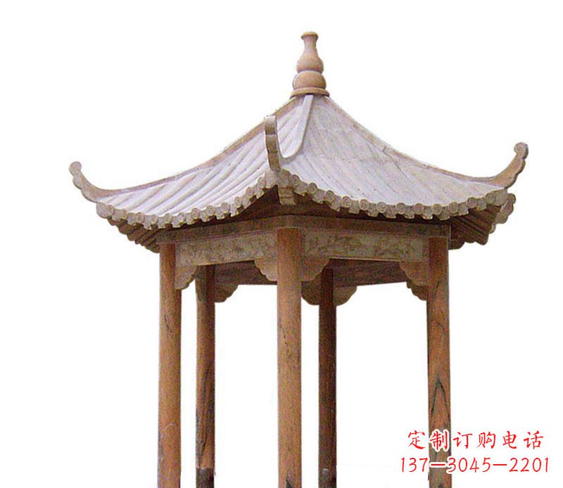新乡园林晚霞红六角石凉亭景观石雕 (2)